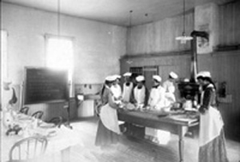 group of female students in cooking class